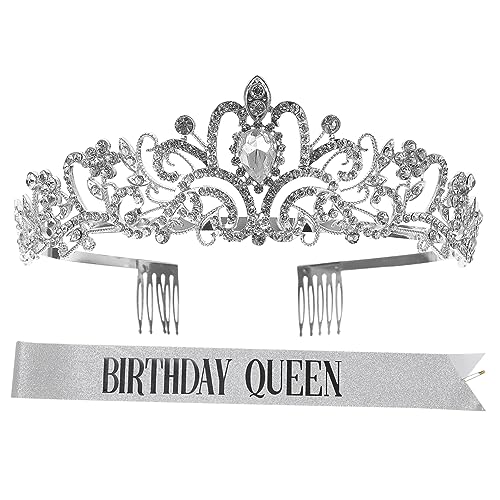 Beatifufu Geburtstags Dekorationskrone Mit Schärpe Funkelndes Strass Tiara Set Für Partys Ideal Partyzubehör Für Frauen Festliche Anlässe Und Feiern von Beatifufu