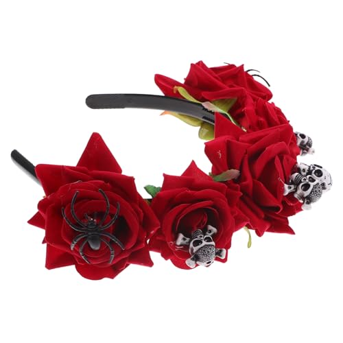 Beatifufu Stirnband halloween kosmetiktäschchen creepy kopfhoerer creepin damen stirnbänder Blumenschädel-Stirnbänder Kopfschmuck für Cosplay Cosplay-Kopfschmuck Partyzubehör Stoff rot von Beatifufu