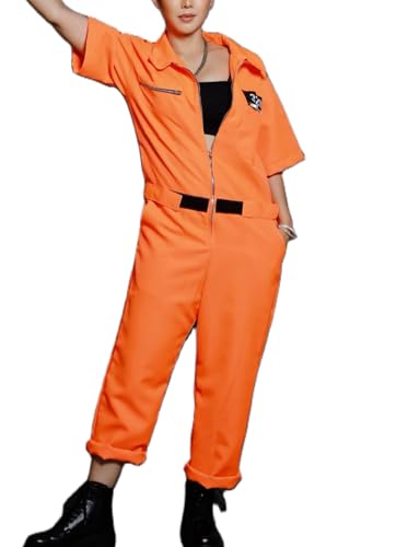 Beauace Gefangener Orange Jumpsuit Kostüm Halloween Damen Cosplay Gefängnis Jumpsuit Frauen Erwachsene Bodysuit Party Kostüm Outfit (Orange, L) von Beauace