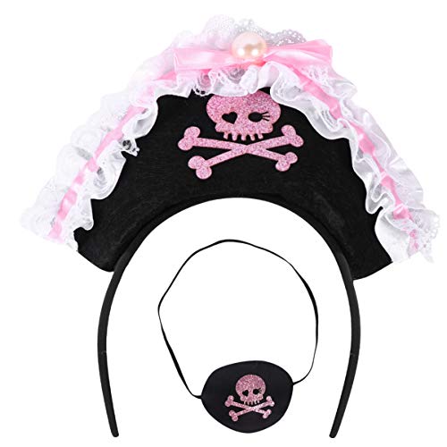 Beaupretty 2st Halloween-stirnband Halloween-kinderhandwerk Zubehör Für Piratenkostüme Rosafarbener Piratenhut Halloween-stirnbänder Für Frauen Kapitänsmütze Steampunk Damen Einstellen Stoff von Beaupretty