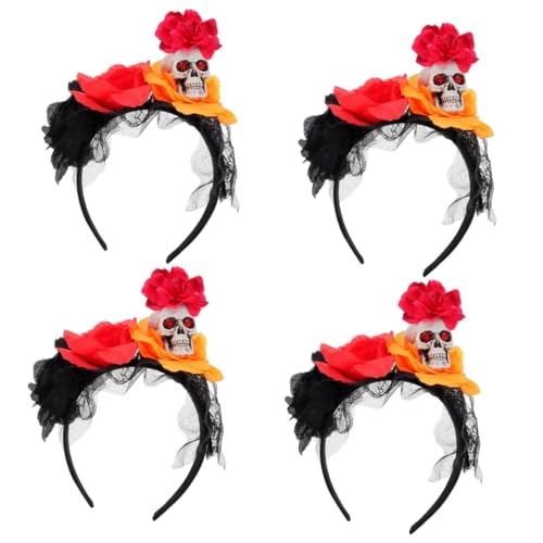 Beaupretty 4 Stück -Stirnband halloween haarreif halloween headband Halloween-Schädel-Stirnband Halloween-Schädel-Rosen-Stirnband Gespensterfestlicher Kopfschmuck Cosplay-Haarspange von Beaupretty