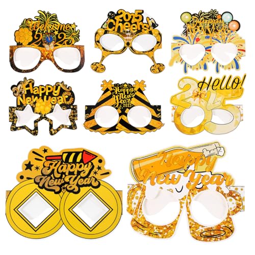 Beaupretty 8 Stk Party-Requisiten brille Partybecher Neujahrsparty Partyzubehör für Silvester 2023 favorisieren klare Gläser Partyzubehör für Silvester 2025 Frohes neues Jahr 2025 Papier von Beaupretty