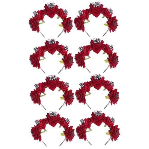 Beaupretty 8 Stk -Stirnband Cosplay-Haarreifen Tag der Toten Stirnband für Frauen Halloween headband halloween haarschmuck Haarbänder mit Rosenblüten Cosplay-Stirnbänder Stoff rot von Beaupretty