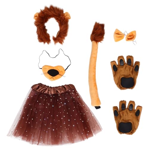 Beaupretty Löwenkostüm-Set Löwen-Stirnband Tutu Löwenhandschuhe Nase Fliege Tierkostüm-Zubehör Für Halloween-Karnevalsparty von Beaupretty