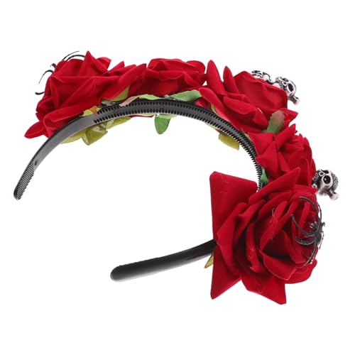 Beaupretty Stirnband halloween haloween kostüme Kostümzubehör tragegurte creeps Blumenschädel-Stirnbänder -Rosen-Haarreifen -Blumen-Kopfschmuck Party-Stirnbänder Plastik rot von Beaupretty