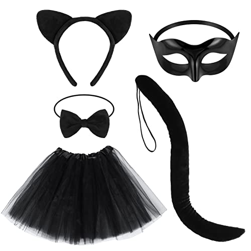 Katzenkostüm Erwachsener Cat Ohrs Cosplay- Set Katzenohren Stirnband Bowtie Halloween Cat Kostüm Set Schwarzer Tutu- Rock für Halloween Cosplay Party Katzenohr- Stirnband- Set von Beaupretty