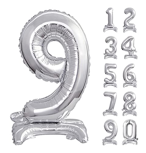 GoDan Beauty&Charm Riesige Luftballons Zahlen 0-9 zum Aufstellen auf dem Tisch 74 cm Folienballon Geburtstagsluftballons Zimmer und Raumdekoration beim Geburtstag Jubiläum Jahrestag (Zahl 9 Silber) GoDan Beauty&Charm Riesige Luftballons Zahlen 0-9 zum Aufstellen auf dem Tisch 74 cm Folienballon Geburtstagsluftballons Zimmer und Raumdekoration beim Geburtstag Jubiläum Jahrestag (Zahl 9 Silber) von Beauty&Charm