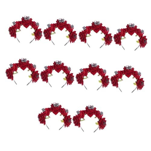 Beavorty 10 Stk -stirnband Stirnbänder Tag Der Toten Stirnband Für Frauen -haarband Frauenhaar Hochzeitshaarschmuck Für Frauen Cosplay-haarreifen Halloweenkostüm Stoff Rot von Beavorty