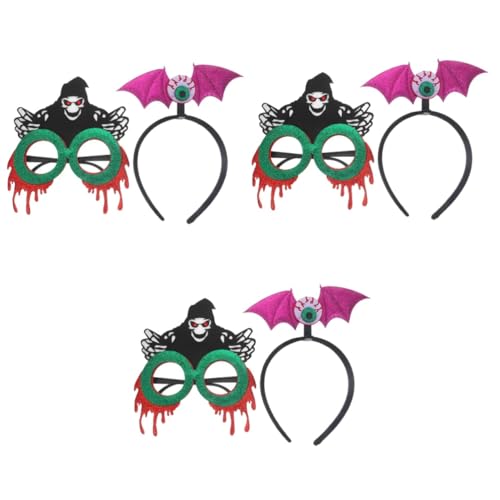 Beavorty 3 Sätze Halloween-Dekorationen Haarband kopfschmuck augenklappe Augapfel-Stirnband Halloween-Fledermaus-Stirnbänder Halloween-Haarschmuck zur Dekoration Brille das Haustier von Beavorty