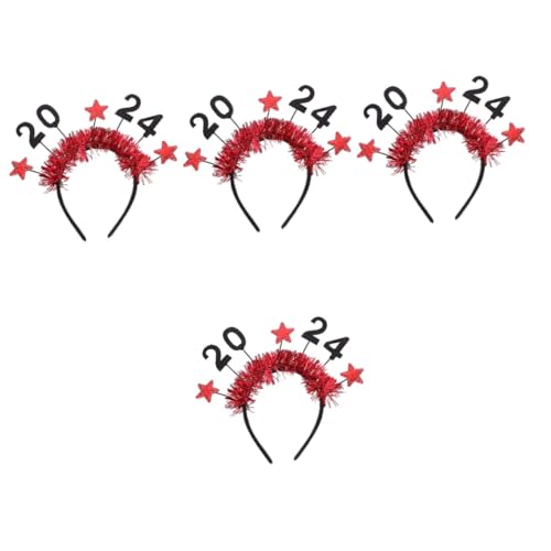 Beavorty 4 Stück 2024 2024 Zahl Stirnband Stirnband Stern Latte Dekoration Stirnband (rot) 2024 Party-haarreifen Diademe Für Silvester Lametta Neujahrsaccessoires Haarband Stoff von Beavorty
