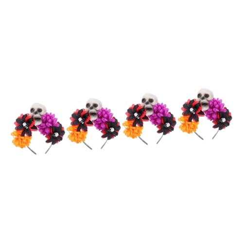 Beavorty 4 Stück Schädel Rose Stirnband Blumenkopfschmuck Für Mädchen Halloween-blumenkopfschmuck Stoff-haarband Schleier Blumig Halloween-kopfschmuck Haarschmuck Für Frauen Seidentuch von Beavorty