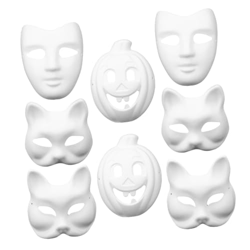 Beavorty 8 Stück Zellstoffmaske Venezianische Maske Anziehmasken Bemalbare Maske DIY Maskerademasken Abschlussballmaske Leere Kürbismaske Unvollendete Halloween Maske Opern DIY von Beavorty