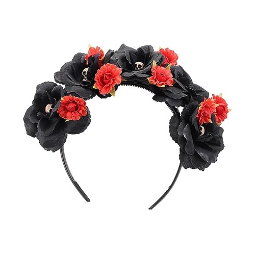 Beavorty Halloween Stirnband Goth Tag Der Toten Festival Halloween Blumenkopfschmuck Halloween Blumenkopfbedeckung Ornamente Halloween Haarreif Brautparty Haarschädel von Beavorty