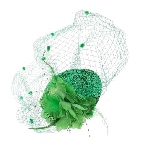 Beavorty Retro-schleierhut Grüner Fascinator-hut Grüner St Patricks Day Hut Weihnachtsfascinatoren Für Frauen Grünes Zylinder-stirnband St. Patrick's Day Kostüm Tee Hut Green Gittergewebe von Beavorty