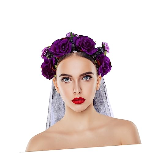 Beavorty Stirnband Rose Haarband Maske Kostüm Halloween Goth Rot Party Stirnband Kopfschmuck Stirnbänder Rose Haarband Haar von Beavorty