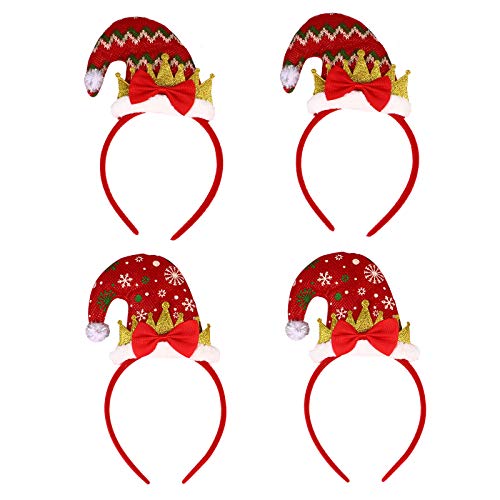 Beavorty Weihnachts-Stirnband, 4 Stück, Weihnachtsmützen-Stirnband, Glitzer-Weihnachtsmützen-Stirnband für Weihnachtsfeier, Weihnachtsessen, jährliche Feiertage und Jahreszeiten-Themen, Fotokabine von Beavorty