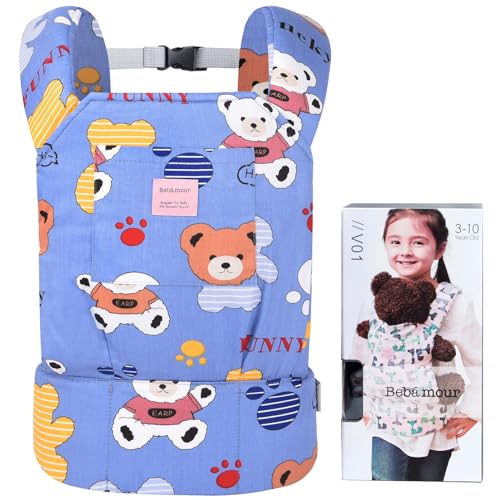 Bebamour Baby Doll Carrier for Kids Baby Doll Accesorries Storage Bag Backpack Stuffed Toys Carrier Doll Baby Carrier, Blue Bear von Bebamour