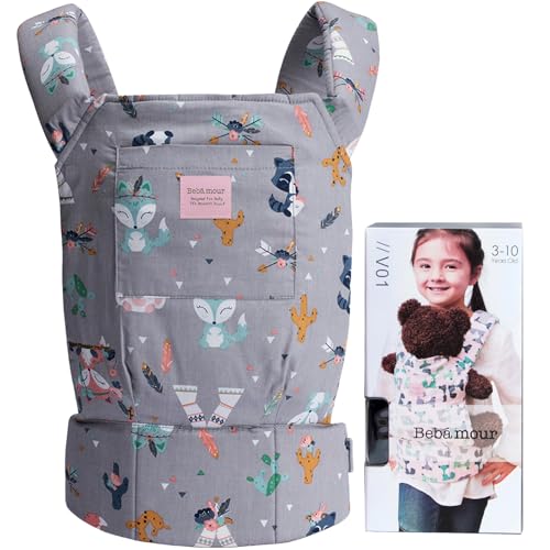 Bebamour Baby Puppe Träger für Kinder Baby Puppe Zubehör Aufbewahrungstasche Rucksack Stofftiere Träger Puppe Baby Carrier, Grau Tier von Bebamour