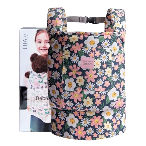 Bebamour Baby Puppe Träger für Kinder Baby Puppe Zubehör Aufbewahrungstasche Rucksack Stofftiere Träger Puppe Baby Trage, grüne Blume von Bebamour