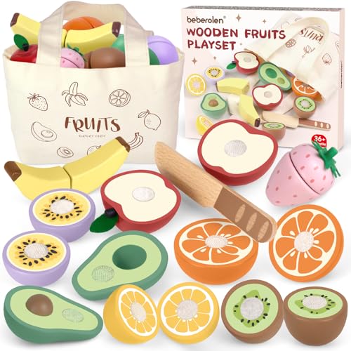 Beberolen Kinderküche Spielküche Zubehör aus Holz, Küchenspielzeug Holz Obst zum Schneiden, Lebensmittel Holzspielzeug Küche, Schneideobst mit Tragetasche, Pädagogisches Geschenk für Jungen Mädchen Beberolen Kinderküche Spielküche Zubehör aus Holz, Küchenspielzeug Holz Obst zum Schneiden, Lebensmittel Holzspielzeug Küche, Schneideobst mit Tragetasche, Pädagogisches Geschenk für Jungen Mädchen von Beberolen