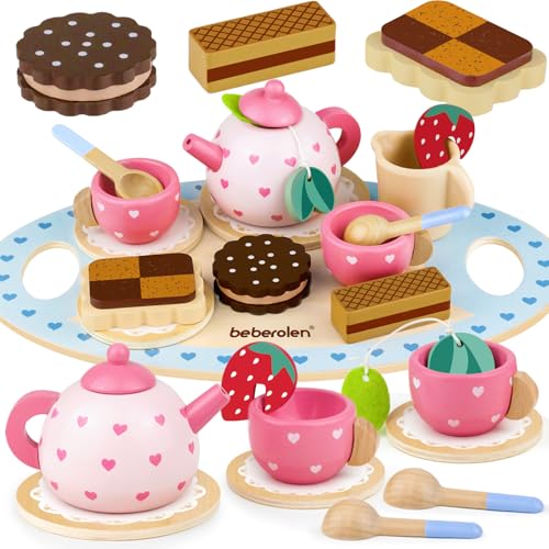 Beberolen Kinderküche Zubehör Teeservice Kinder Holz, Spielküche Tee Set für Kinder, Küchenzubehör Teeparty Set, Küchenspielzeug Rollenspiele Geschenk Mädchen Jungen von Beberolen