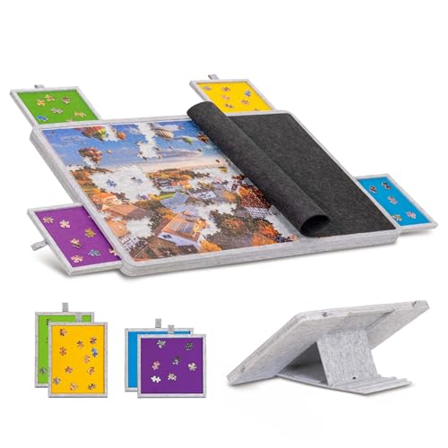 Becko US 1000-teiliges Puzzlebrett mit 4 bunten Schubladen und Abdeckung, leichter und tragbarer Filz-Puzzle-Tisch mit integrierter Staffelei, 3 Neigungsoptionen, Puzzle-Aufbewahrung für Erwachsene Becko US 1000-teiliges Puzzlebrett mit 4 bunten Schubladen und Abdeckung, leichter und tragbarer Filz-Puzzle-Tisch mit integrierter Staffelei, 3 Neigungsoptionen, Puzzle-Aufbewahrung für Erwachsene von Becko US