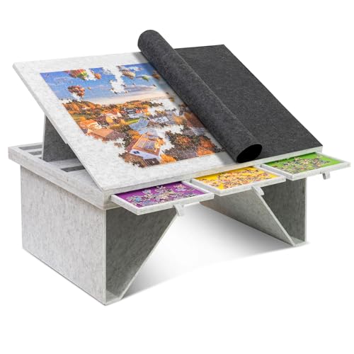 Becko US 1500 Teile Puzzletisch mit 4 Schubladen & Abdeckung, Kippbares Puzzlebrett mit klappbaren Beinen & 3 Neigungswinkeln, Leichte & Tragbare Tische für Erwachsene, für 1500 Teile Puzzles Becko US 1500 Teile Puzzletisch mit 4 Schubladen & Abdeckung, Kippbares Puzzlebrett mit klappbaren Beinen & 3 Neigungswinkeln, Leichte & Tragbare Tische für Erwachsene, für 1500 Teile Puzzles von Becko US