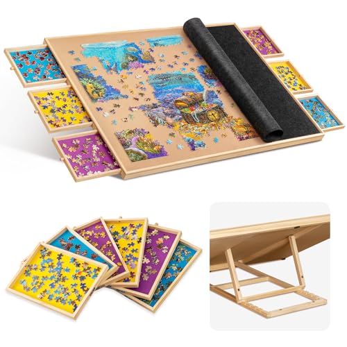 Becko US 2000-Pc Tilting Jigsaw Puzzle Board with 6 Colorful Drawers & Cover, Adjustable Puzzle Board with Built-in Easel/Stand, Portable Tables with Storage for Adults von Becko US