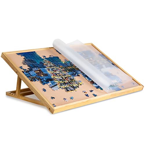 Becko US Jigsaw Puzzle Board with Clear Cover Adjustable Wooden Puzzle Easel Portable Jigsaw Puzzles Plateau for Adults and Kids, for Up to 1000 Piece (with Dustproof Cover) von Becko US