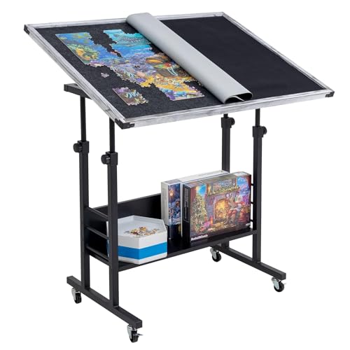 Becko US Jigsaw Puzzle Table Puzzle Board with Cover Puzzle Easel Tilting Table with Height Adjustment for Up to 1500 Pieces, Enclosed with 4 Wheels (Gray) von Becko US