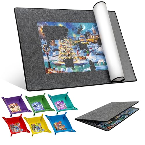 Becko US Jigsaw Puzzle Board with 6 Sorting Trays & TPU Cover, Foldable Puzzle Mat with Auxiliary Lines for Puzzle Storage Saver, Lightweight & Portable, for 2000 1500 1000 750 500 Piece Puzzles von Becko US