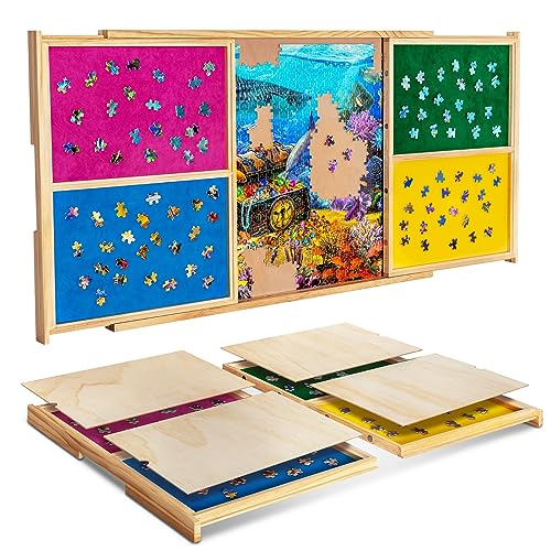 Becko US Tragbares Puzzlebrett mit 4 Sortierschubladen & Abdeckbrettern, Holz-Puzzle-Tisch mit glatter Flanell-Oberseite und Rillengriffen, leicht zu bewegen, für 1000 Teile Puzzles von Becko US