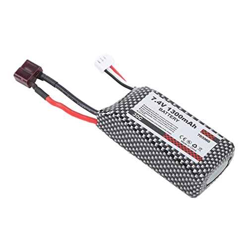 Bediffer 1300 MAh RC-Akku, 7,4 V Lipo RC-Akku mit T-Stecker Lithium- für 1/16 RC-Modell von Bediffer