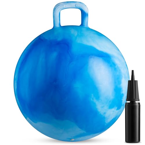 Bedwina Hüpfball mit Griff für Kinder – 50 cm Hüpfball für Kinder im Alter von 7–9 Jahren, Blauer Hüpfball als Geschenk für Jungen oder Mädchen, Hüpfball mit Handpumpe von Bedwina