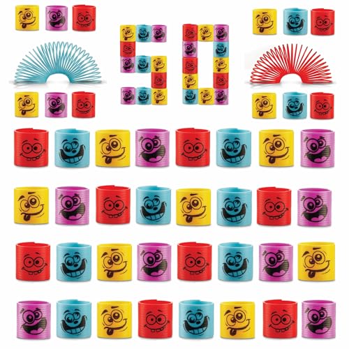 Mega-Pack 50 Treppenläufer – Verschiedene Gesichter, Farben, Spirale Spielzeug aus Kunststoff, Kleine Geschenke Adventskalender Kinder, Mitbringsel Kindergeburtstag, Geburtstag Mitgebsel Kinder von Bedwina