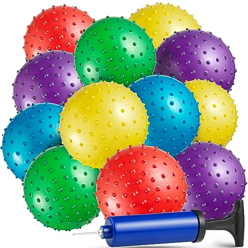 Mini Knobby Bälle - (Packung mit 12) Großpackung 5-Zoll-Sensorikbälle und stachelige Massage-Stressbälle mit Pumpe, lustige Bouncy-Ball-Partygeschenke, Füllstoffe für Kinder, Kleinkinder von Bedwina von Bedwina