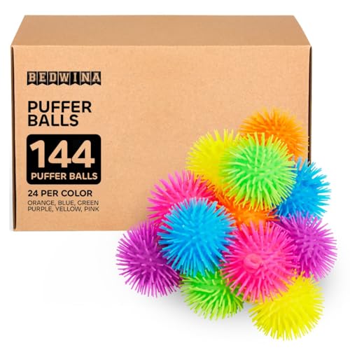 Pufferbälle (Packung mit 12 Boxen – 144 Stück) – Stressbälle Bulk, Neon Sensory Ball, Stressabbau Squishy Balls & Therapie-Ball Spielzeug für Kinder für Goodie Bags und Partygeschenke, Stressbälle von Bedwina