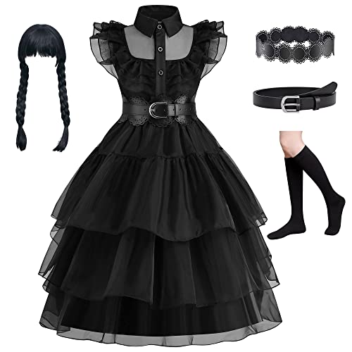 Beejirm Wednesday Addams Kostüm Kinder Wednesday Addams Kostüme Cosplay Halloween Party Carnival Costume Fancy Dress Costume von Beejirm