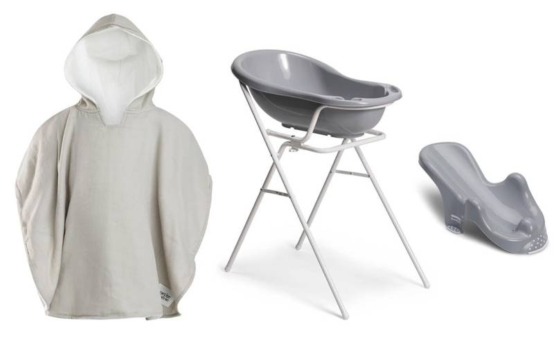 Beemoo CARE Badewanne mit Stativ inkl. Badestütze &  Badecape, Grey/Grey von Beemoo