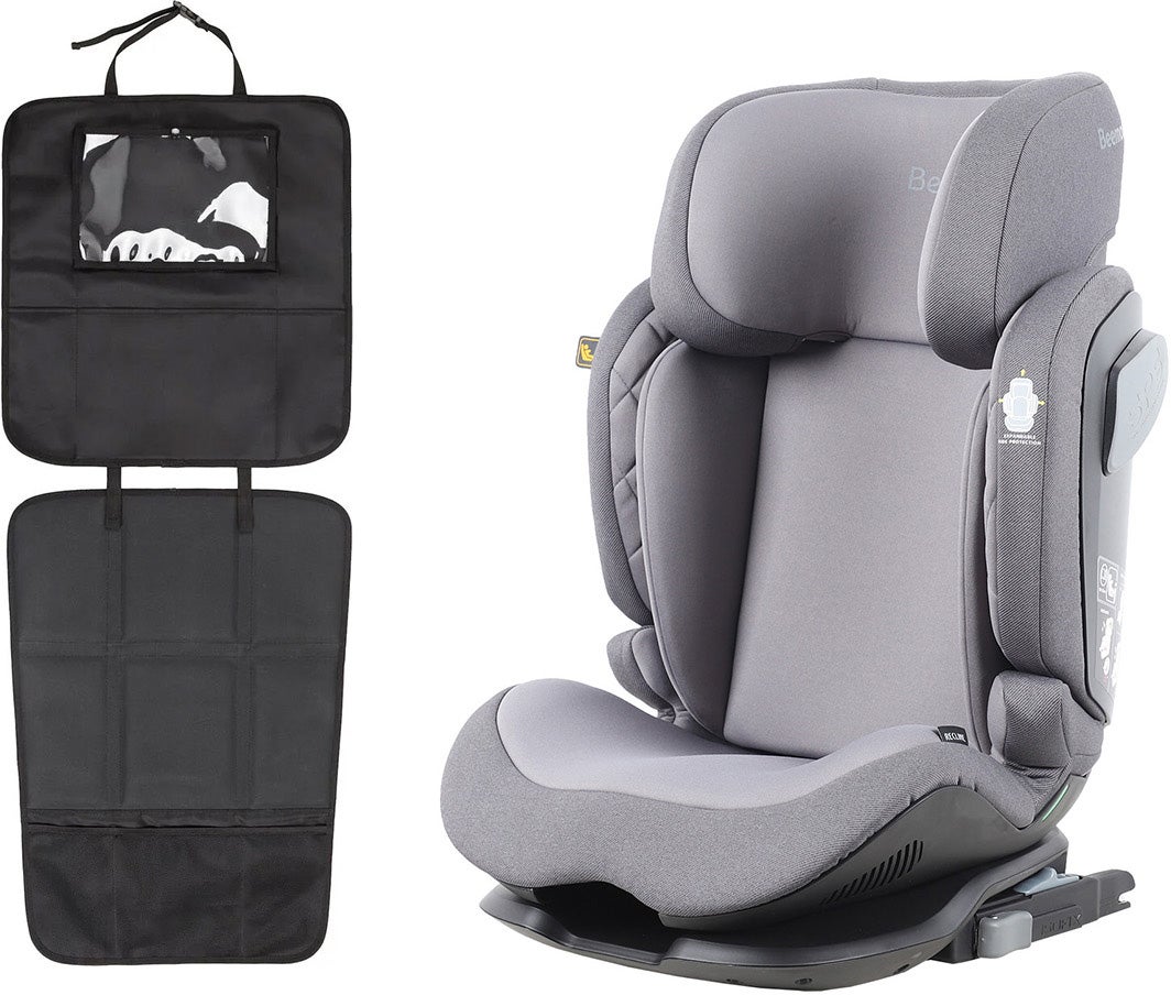 Beemoo Recline i-Size Kindersitz inkl. 3-in-1 Sitzschutz, Mineral Grey von Beemoo