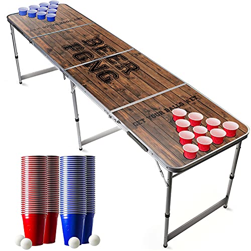 Beer Pong Offizieller Hole Tisch Set | Full Pack | Inkl. 1 Tisch Becherhalterung + 120 Becher 53cl (60 Rot & 60 Blau) + 6 Ping-Pong-Bälle | Premium Qualität | Partyspiele | Trinkspiele von Beer Pong