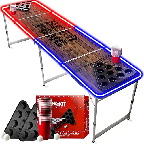 Beer Pong Offizieller Light Tisch Set | Mit LED Beleuchtung | LED Full Pack | Inkl. 1 Tisch + 2 Rack + 22 Rot Becher 53cl + 4 Ping-Pong-Bälle | OriginalCup® von Beer Pong