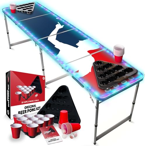 Beer Pong Offizieller Player Flash Tisch Set | LED-Beleuchtung | Inkl. 1 Tisch + 2 Rack + 22 Rot Becher 53cl + 4 Ping-Pong-Bälle | Partyspiele | Trinkspiele | OriginalCup® von Beer Pong