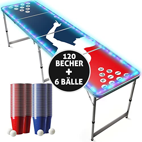 Beer Pong Offizieller Player Flash Tisch Set | LED-Beleuchtung | Inkl. 1 leuchtender Tisch + 120 53cl Becher (60 Rot & 60 Blau) + 6 Ping-Pong-Bälle | Trinkspiele | OriginalCup® von Beer Pong