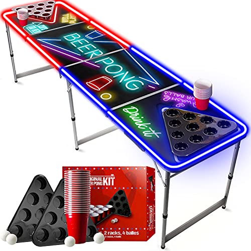 Beer Pong Offizieller Spotlight Tisch Set | Mit LED Beleuchtung | 1 Tisch + 2 Rack + 22 Rot Becher 53cl + 4 Ping-Pong-Bälle | OriginalCup® von Beer Pong