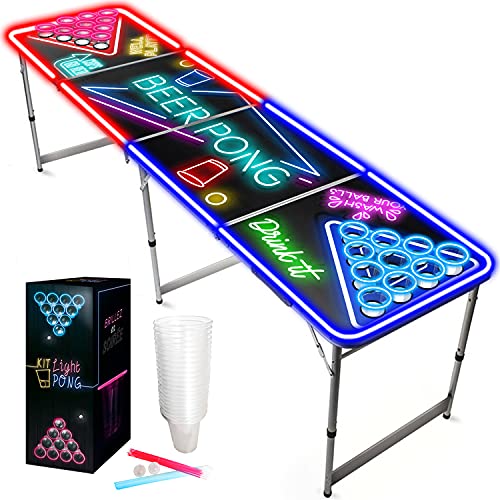 Beer Pong Offizielles Komplettset | Beleuchtungsset | 1 Heller Tisch mit Löchern + 22 American Cups + 24 Fluo Sticks + 2 Leuchtbälle | Komplettpaket | Kratzfest | OriginalCup® von Beer Pong