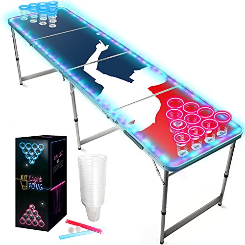 Beer Pong Offizielles Komplettset | Beleuchtungsset | 1 Tisch mit LEDs + 22 American Cups + 24 Fluo Sticks + 2 Leuchtkugeln | Premium Qualität | Kratzfest | OriginalCup® von Beer Pong