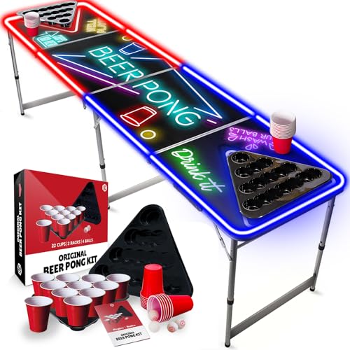 Beer Pong Offizielles Pack Spot Light Ultimate | 1 Tisch + 2 Racks + 22 Red Cups + 4 Bälle | Komplettset | Premium Qualität | Offizieller Tisch | Trinkspiel | OriginalCup® von Beer Pong