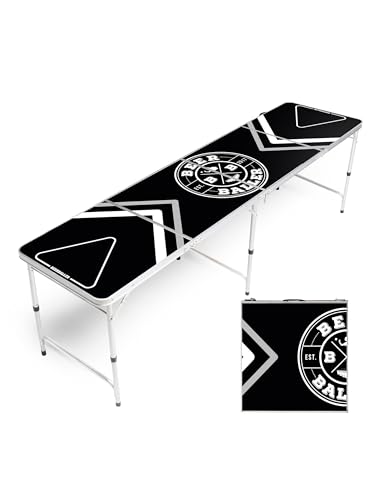 BeerBaller® Allblack Beer Pong Tisch | Kratzfeste Oberfläche | Klappbarer Bierpong Tisch mit Bällehalter & 6 Bier Pong Bälle | Bierpong Tische (Silberner Rahmen - ohne Cupholder) von BeerBaller