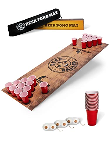 BeerBaller® Beer Pong Matte - Bierpong Set inkl. Bierpong Matte, 50 Beer Pong Becher & 4 Beerpong Bälle | Mache jeden Tisch zum Beer Pong Tisch! | Bierpong Tische | Bierpong Tisch | Trinkspiel von BeerBaller